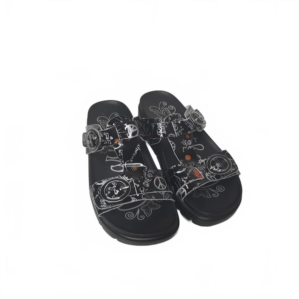 Alegria Vita Black Peace‎ and Love Patent Leather Upper Sandals Size 36/5.5 US